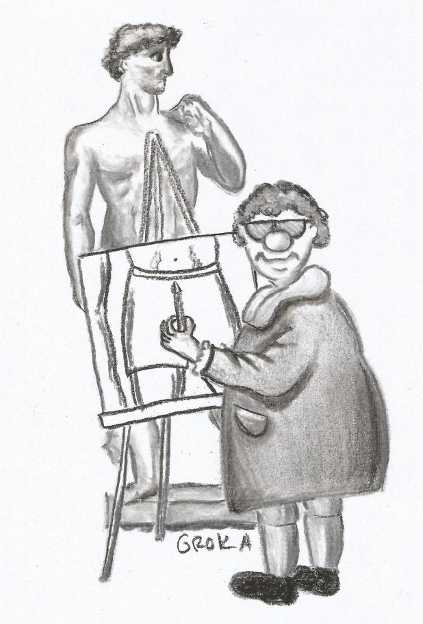 Karikatur David Michelangelo Kohlezeichnung